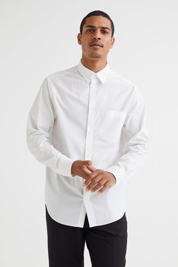 H&M White Long Sleeve Shirt With Front Pocket