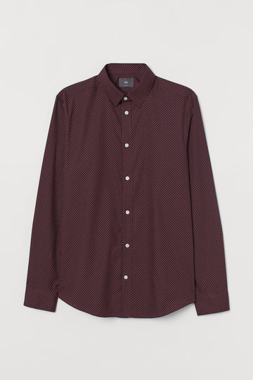 H&M Burgundy Polka Dots Long Sleeve Shirt