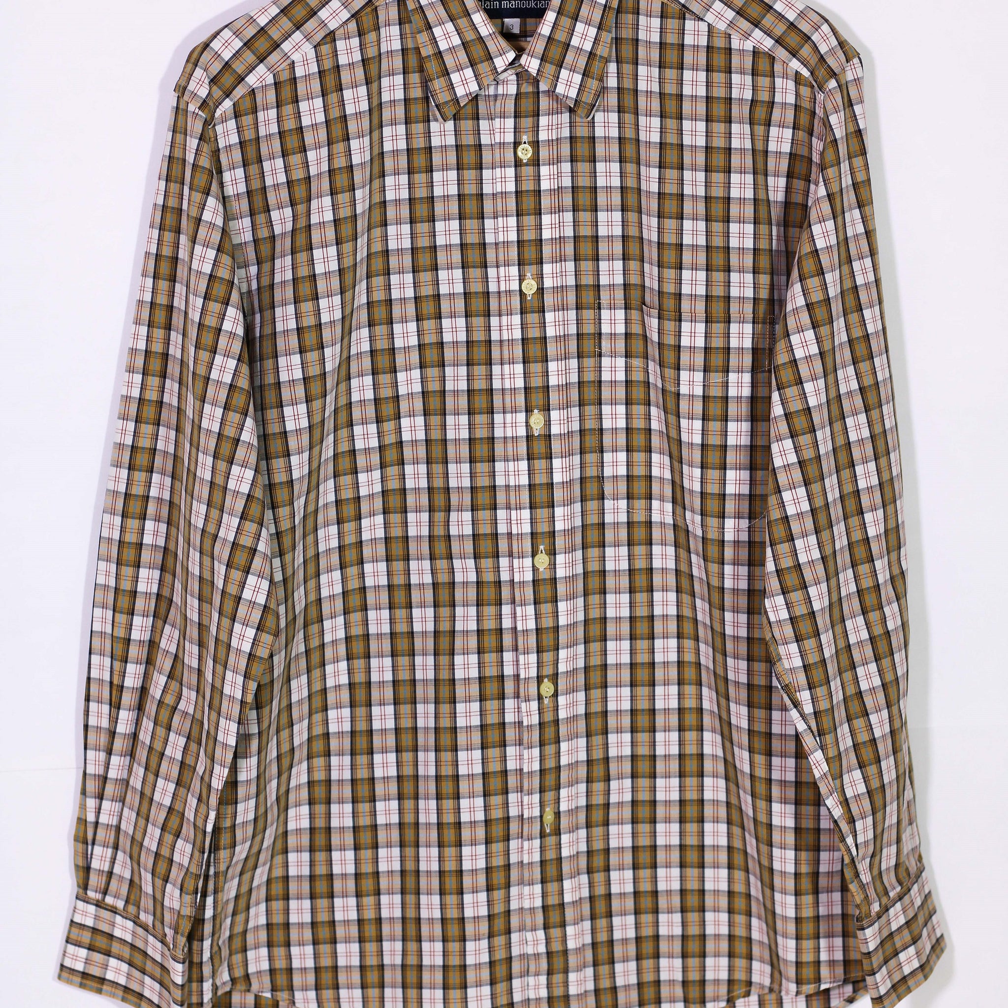 Thrifted Alain Manoukian Checkered Brown Shirt Size 3