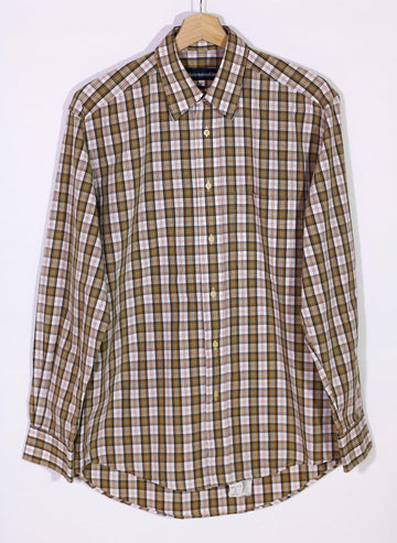 Thrifted Alain Manoukian Checkered Brown Shirt Size 3