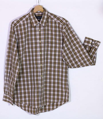 Thrifted Alain Manoukian Checkered Brown Shirt Size 3